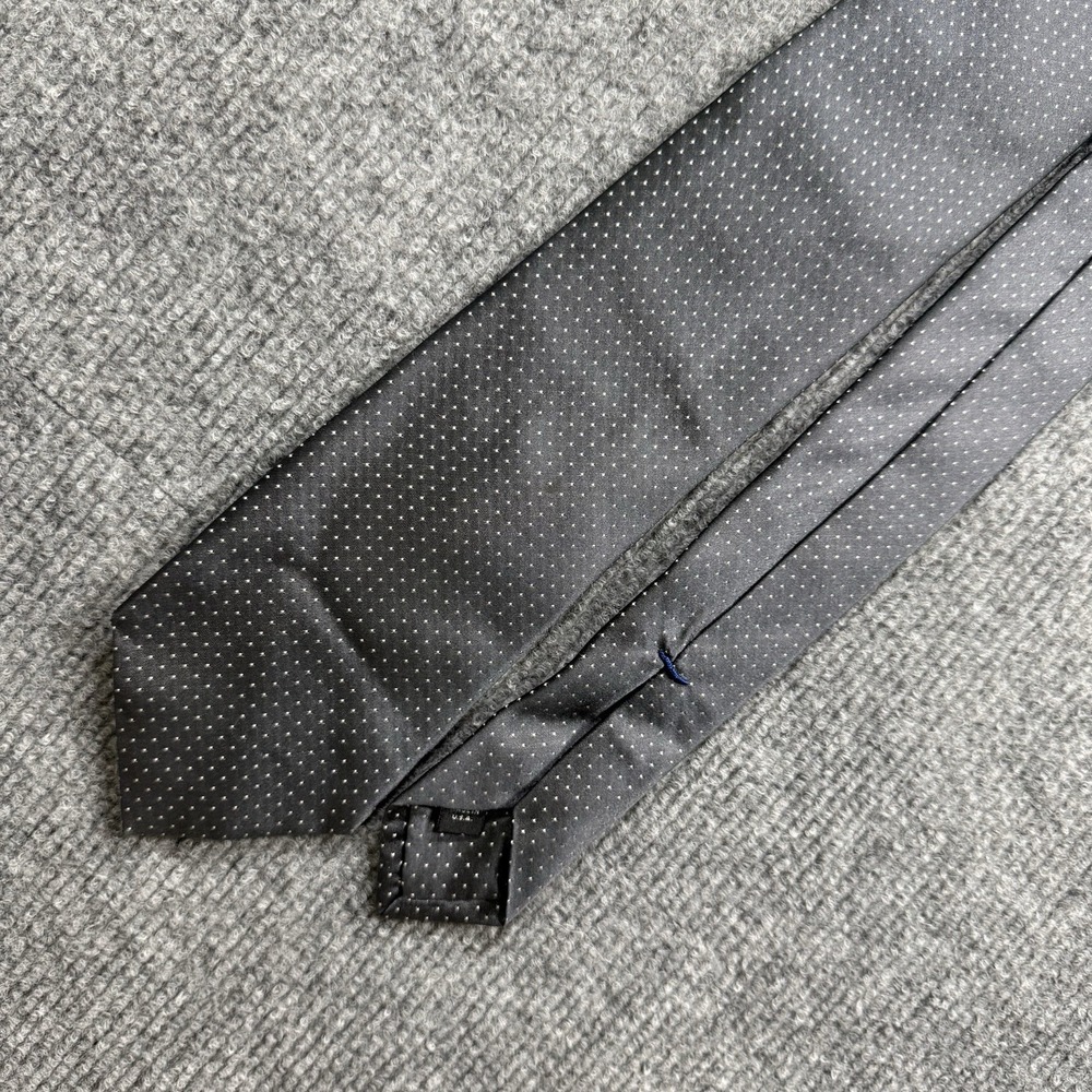 Saks Fifth Avenue Mens Gray Silver Micro Dot Silk Neck Tie Classic Designer